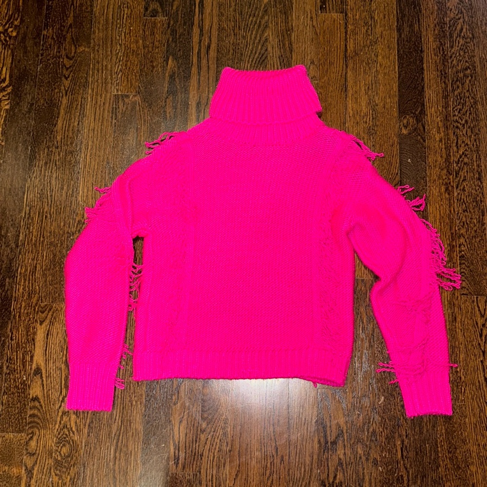 Lou & Grey Loft Hot Pink Turtleneck Sweater with Fringe XS